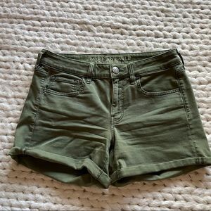 American eagle midi green shorts rolled hem